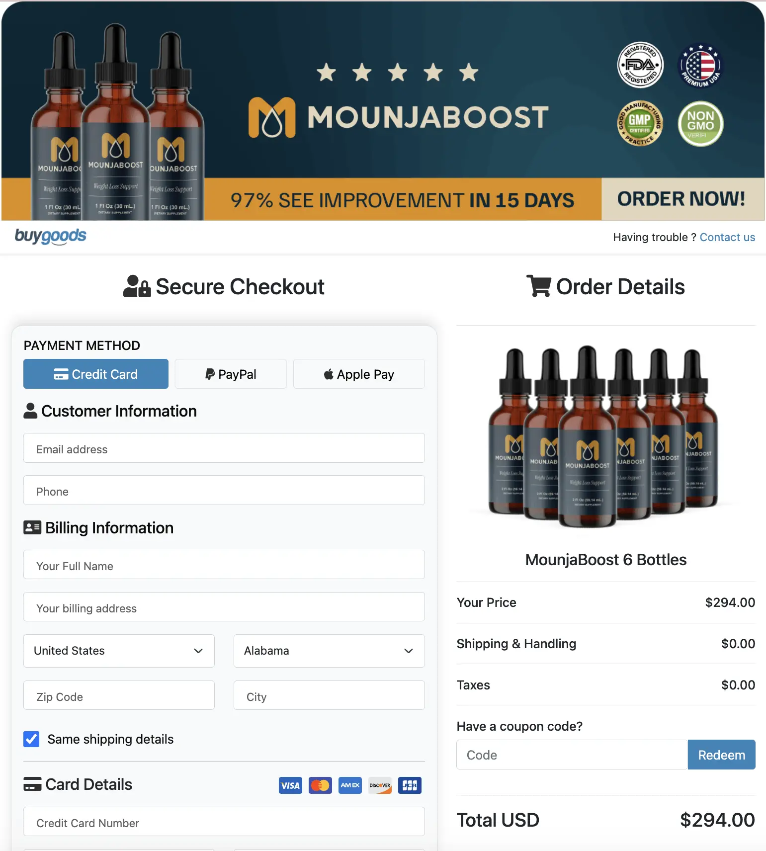 Mounjaboost secure order now — 256-bit SSL encrypted checkout process